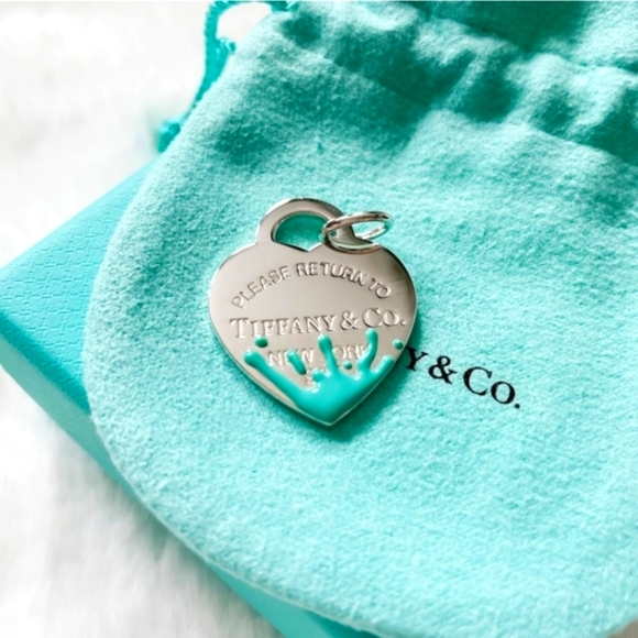 Tiffany & Co. Large Blue Enamel Splash Heart Pendant